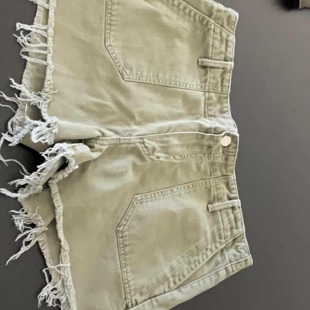 Paige Distressed Denim Shorts - Khaki Green